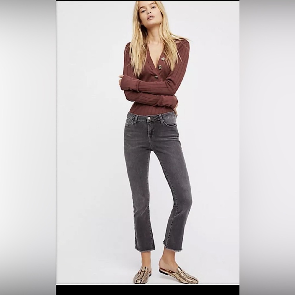 Free People Women’s Fringe Cropped Ankle Gray Denim Jeans Size 29
